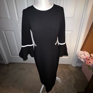 Calvin Klein Bell Sleeved Black w/ White Trim Dress. Size 6.